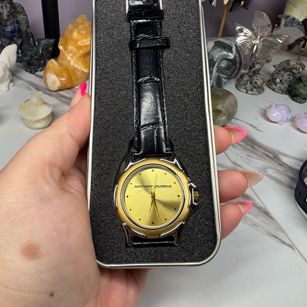 Northrop Grumman Gold Dial Leather Strap Watch
